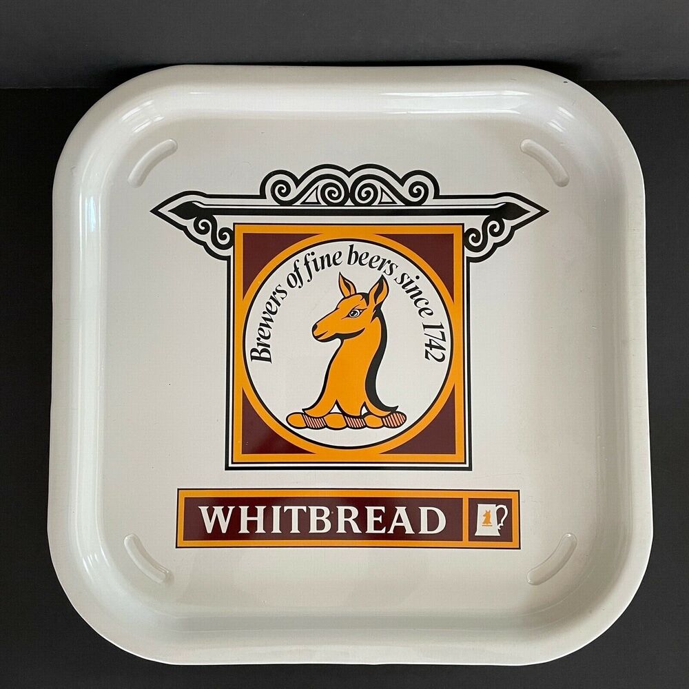 Vintage Whitbread Brewers of Fine Beers 13 1/4" Square Metal Tray EUC